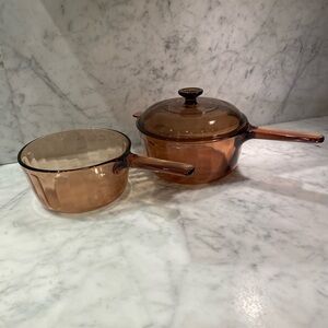 2 Corning Vision Amber Glass Cookware Set